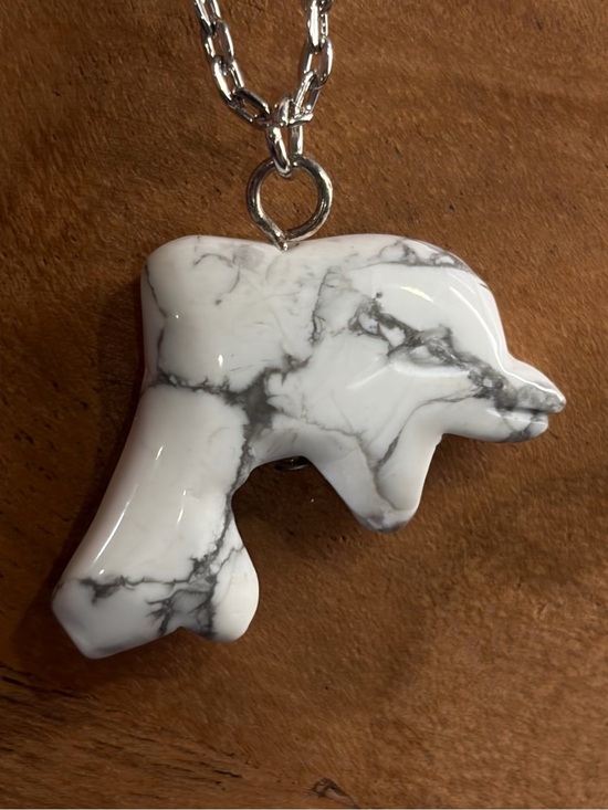 ❀ Jewelry - Howlite Dolphin Hand-Carved Pendant Necklace Long
